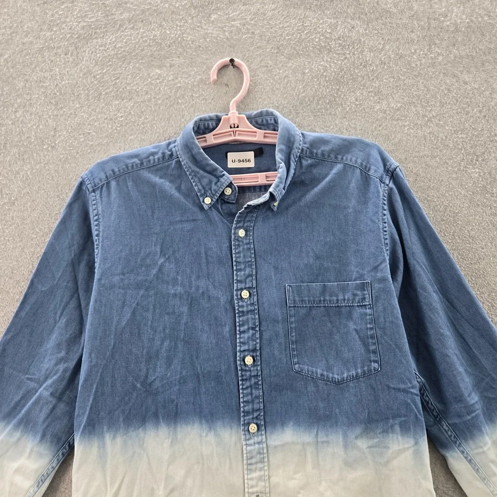 UNIQLO Men Button Up Shirt M Blue‎ Denim Colorblock Ombre Long Sleeve